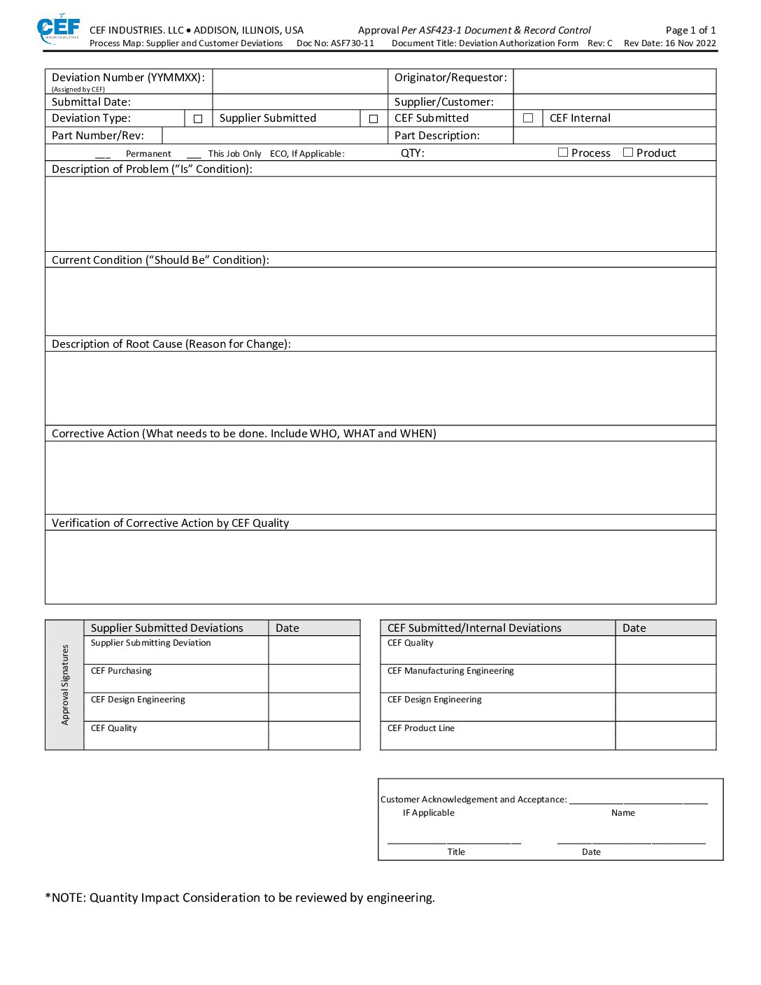 Deviation Authorization Form