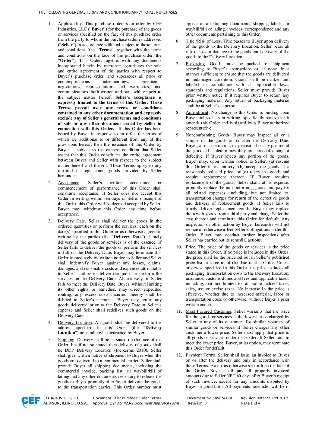 Standard Terms and Conditions of Purchase